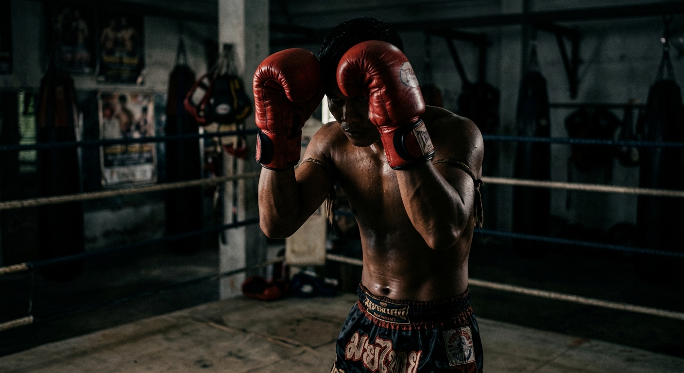 Muay Thai fighter in guard stance